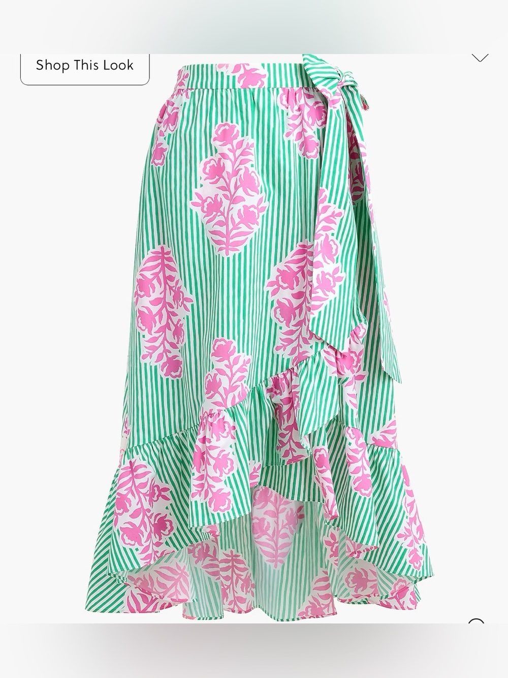 J.Crew Women's Poplin Midi Wrap Skirt Summer Green Pink Sz Medium